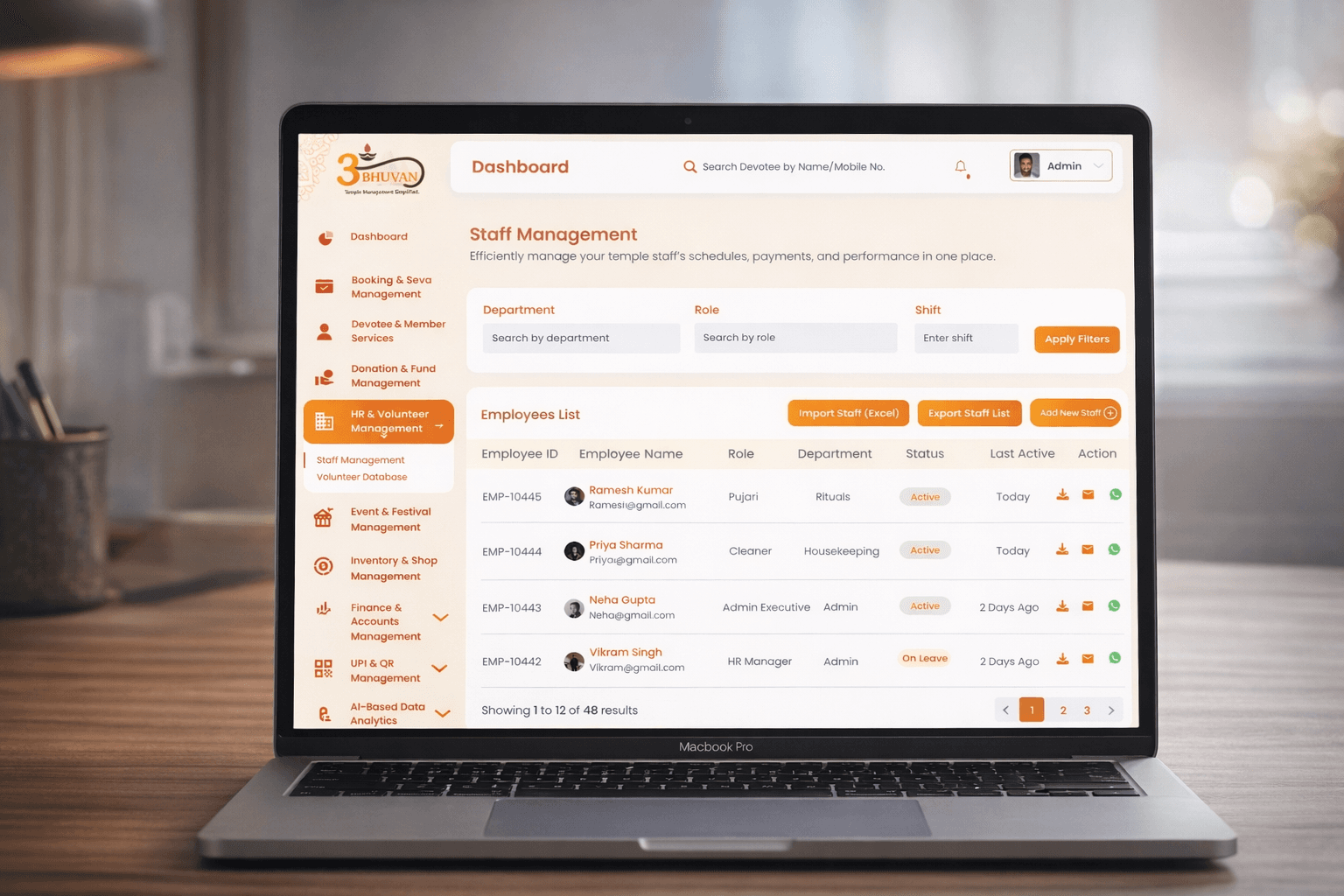 Temple management booking module